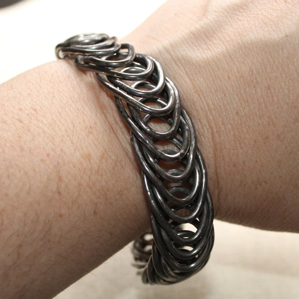 Chainmail Bangle Woven Ring Industrial Cosplay Bracelet 2.75in Gunmetal Grey